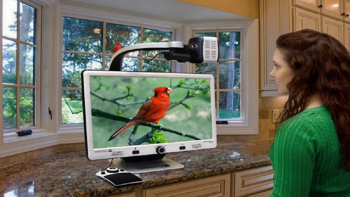 imagen de una mujer usando DaVinci Pro HD para ver un pájaro