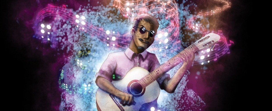 músicos ciegos: imagen de un músico ciego tocando la guitarra