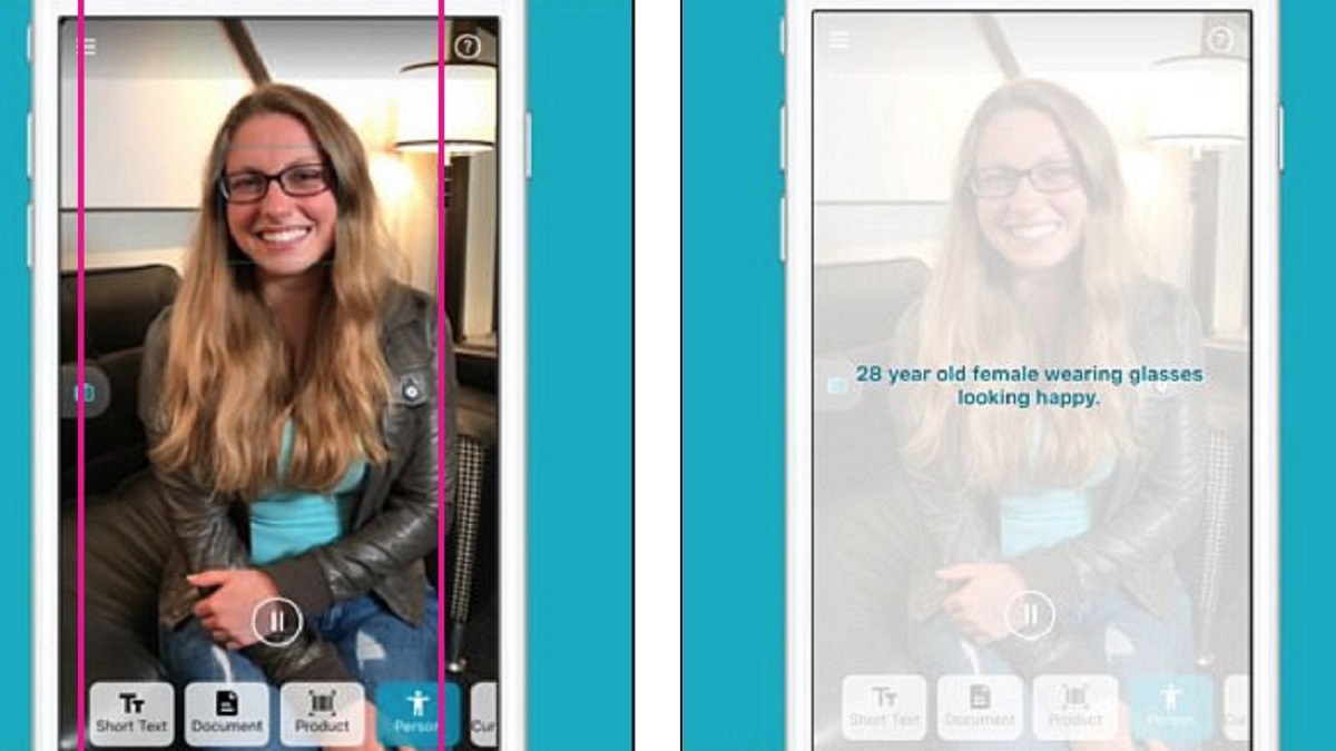 imagen de una pantalla de móvil mostrando una de las funcionalidades de la app seeing ai de microsoft