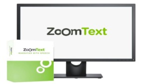 imagen de una pantalla de ordenador y la caja del programa zoomtext