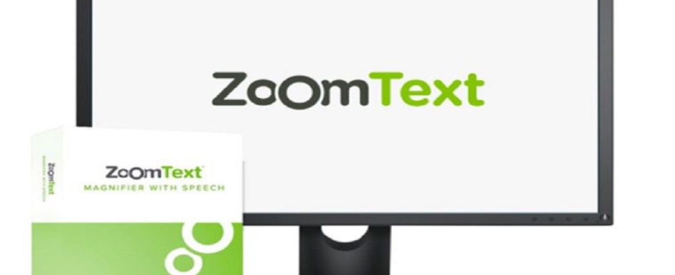 imagen de una pantalla de ordenador y la caja del programa zoomtext