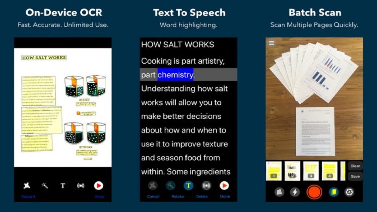 aplicación voice dream scanner: imagen de capturas de pantalla del uso de la aplicación