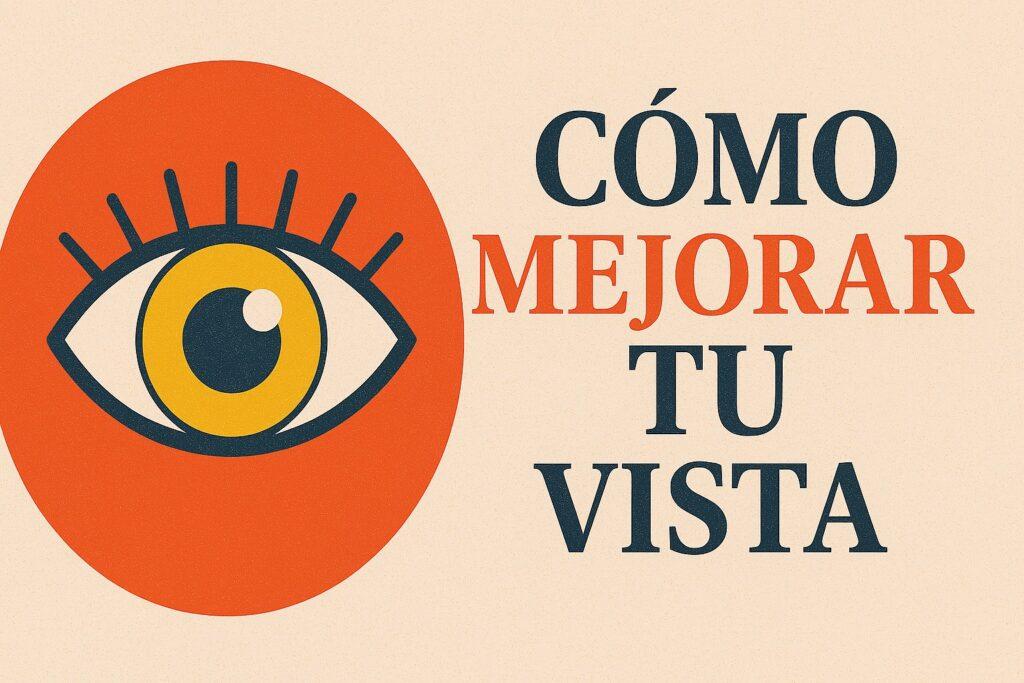 Un ojo humano con un texto "Como mejorar tu vista". Diseñado por IA Copilot,