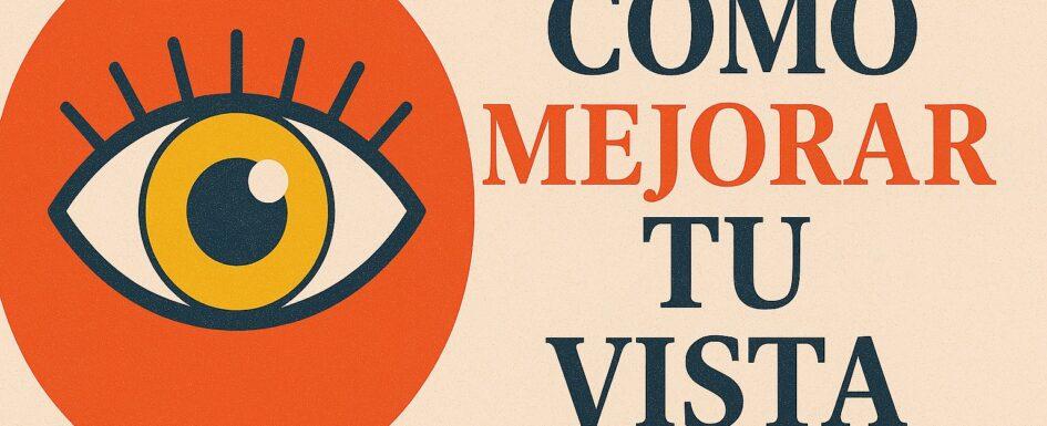 Un ojo humano con un texto "Como mejorar tu vista". Diseñado por IA Copilot,