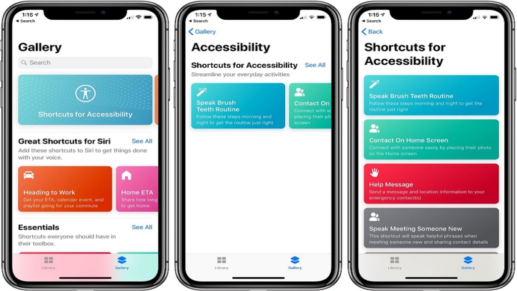 accesibilidad integrada apple: imagen de pantallas de iphone mostrando opciones de accesibilidad