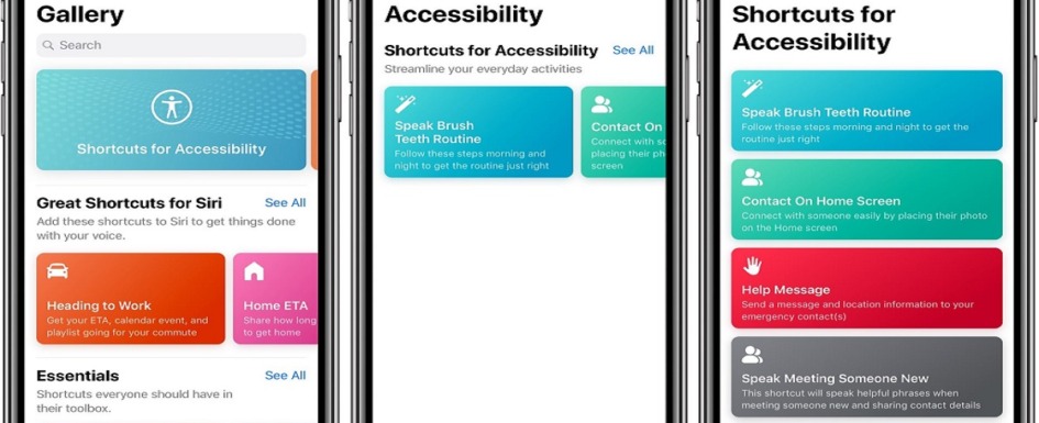 accesibilidad integrada apple: imagen de pantallas de iphone mostrando opciones de accesibilidad
