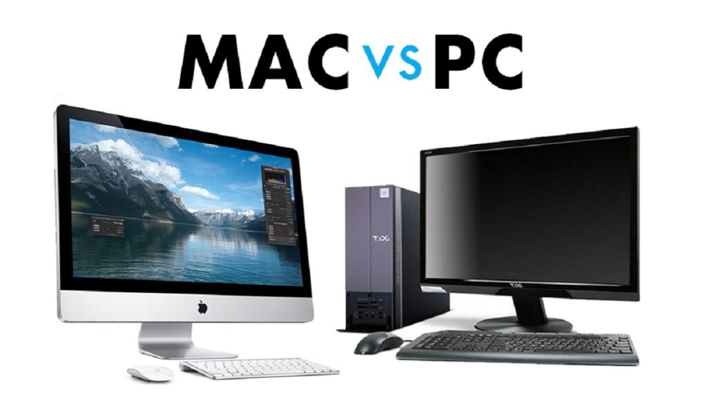 windows o apple: imagen de un imac y un pc