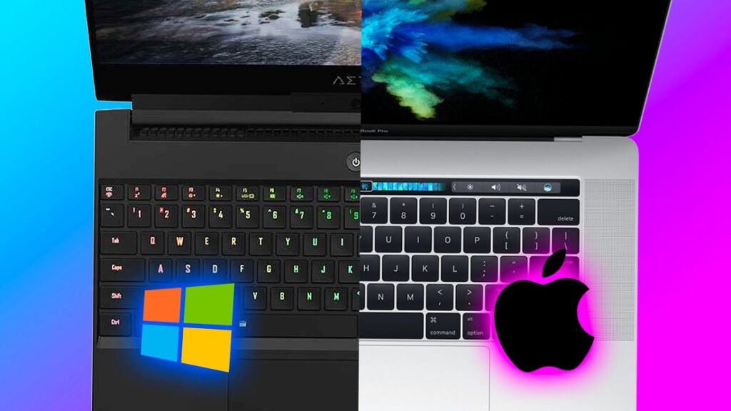windows o apple: imagen de un portátil i un macbook