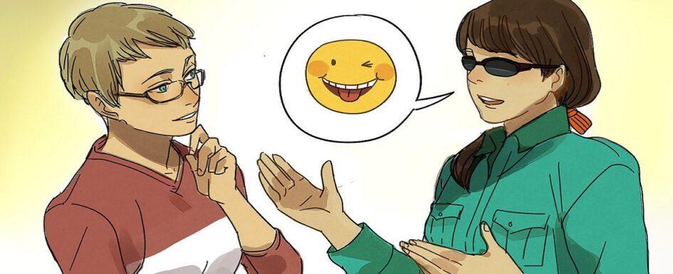Imagen de un dibujo de dos personas que hablan amigablemente.