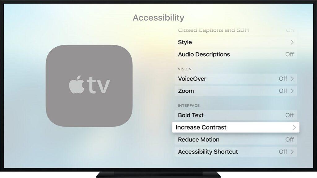 imagen de una captura de pantalla de apple tv con nuevas funciones de accesibilidad