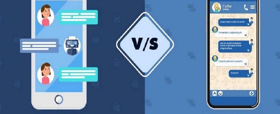 captura de pantalla de un teléfono móvil enfrentado a otro usando chatbots y aplicaciones