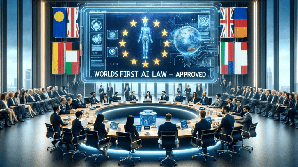 recreación artística de la reunión en la UE sobre la ley para la regulación de la IA