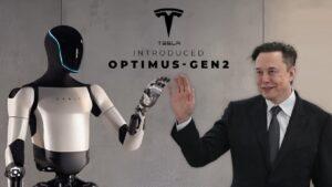 montaje que muestra un androide optimus de Tesla con el CEO y fundador de la compañía Elon Musk