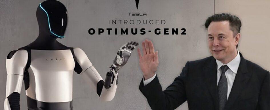 montaje que muestra un androide optimus de Tesla con el CEO y fundador de la compañía Elon Musk