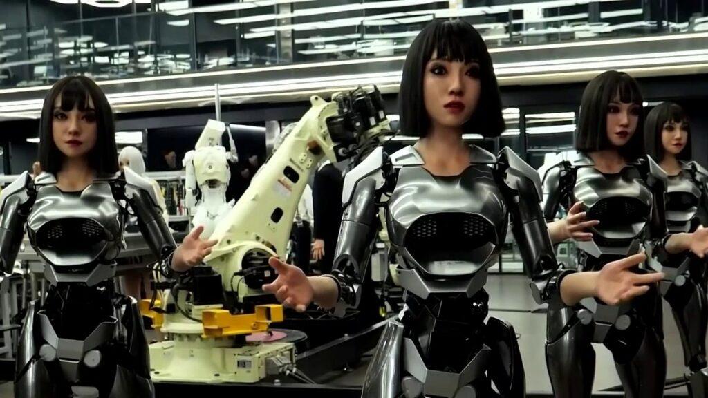 varios prototipos de robot humanoide que son casi iguales que una mujer auténtica